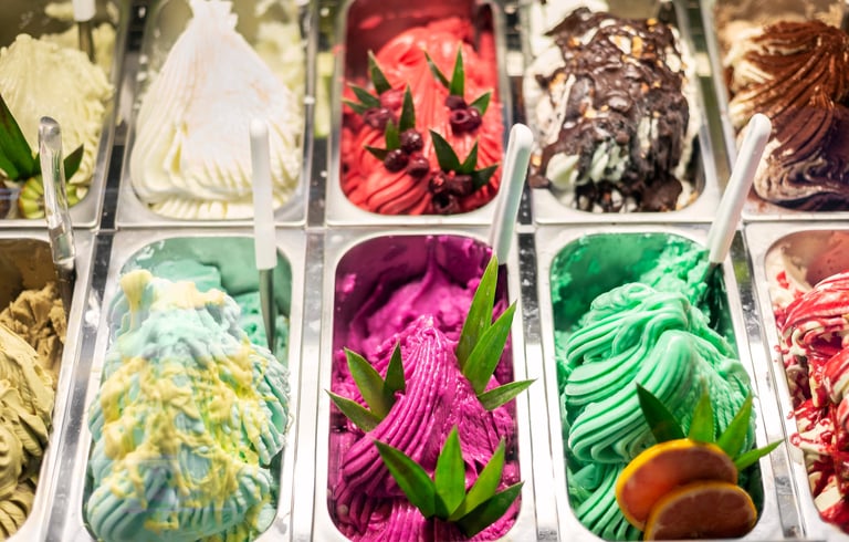 Artisanal gelato display